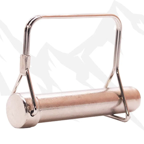 Nickel-plated shaft locking pin from Beefy 5/8 Inch Square Trailer Pin Set, 3 Inch Long, Six Pack Of Lock Pins For Trailer Hitches.