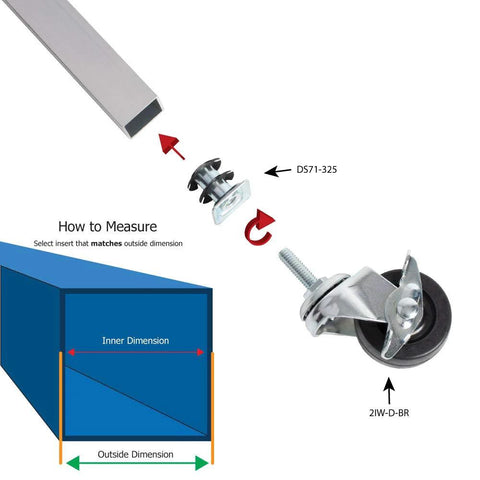 One Inch Square Metal Double Star Caster Insert With 5/16-18 Threaded Stem For 2 Inch Wheel Industrial Casters Diagram