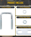 M6x25x50mm Square U Bolts Kit Four Sets Carbon Steel Galvanized With Nuts Washers Frame Plate for Pipe Trailer Fasteners