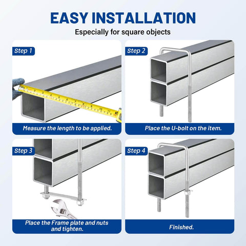 Installation steps for Square U Bolts Kit With Frame Plates And Nuts Stainless Steel U Clamp Bolts For Wood Boats Trailers