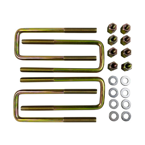 Corrosion resistant square U bolts with hardware provide secure leaf spring mounting, 8.75 inch long, 2.5 inch wide, 9/16 inch