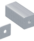 30 Pack Square Washer Plates in carbon steel deliver even load distribution around 3/8 bolt holes, shown stacked with one separate piece