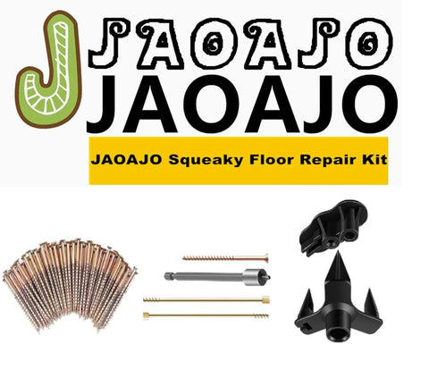 Image of Eliminate Squeaky Noise Floor Repair Kit with 5 Tools and 50 Screws for repairing squeaky wood and carpeted floors.