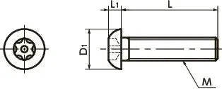 Technical drawing of SRBS-M8-10 NBK Hexalobular Button Head Cap Screws, showing dimensions and head design for automation use.