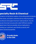 Specialty Resin & Chemical logo and text about American-made products with a USA emblem and 'Proudly Made in the USA' statement.