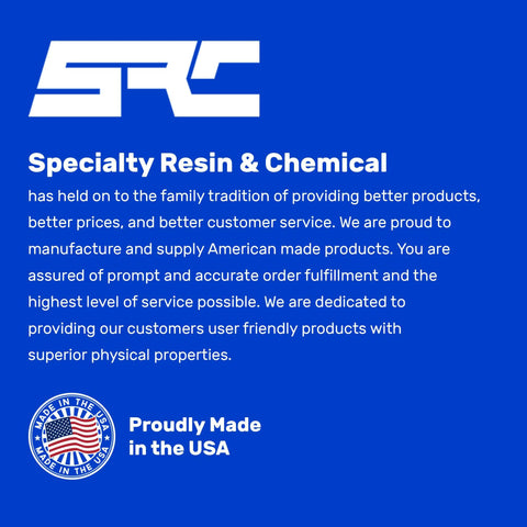 Specialty Resin & Chemical logo and text about American-made products with a USA emblem and 'Proudly Made in the USA' statement.