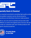 Specialty Resin & Chemical commitment statement with 'Proudly Made in the USA' badge.