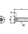 Technical diagram of ✝️ 10-Pack SRFXS-M5-25 NBK Flat Head Screws - Hexalobular Socket - Pin - Made in Japan for smooth motion.