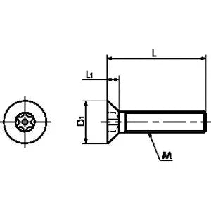 Technical diagram of ✝️ 10-Pack SRFXS-M5-25 NBK Flat Head Screws - Hexalobular Socket - Pin - Made in Japan for smooth motion.