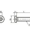 Schematic of ✝️ 20-Pack SRHS-M5-12 NBK Socket Button Head Cap Screws - Pin - Made in Japan, dimensions indicated for automation systems.
