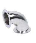 KF vacuum elbow fitting, 304 SS, 90-degree tri-clamp flange for space-saving vacuum piping installation.