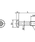 Technical diagram of SSC-SRBS-M5-16 NBK Captive Button Head Cap Bolts - Hexalobular Socket (- Pin) Made in Japan, showing dimensions.