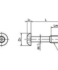 SSC-SRBS-M6-30 NBK Captive Button Head Cap Bolts - Hexalobular Socket (- Pin) Made in Japan technical drawing dimensions.