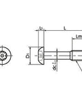 Technical drawing of ✝️ SSC-SRBS-M5-12 NBK Captive Button Head Cap Bolts - Hexalobular Socket (- Pin) Made in Japan