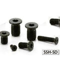SSH-M4-6-SD NBK Socket Head Cap Screws - Extreme Low & Small Head- Pack of 10 - Made in Japan shown with various screw angles