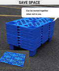 Nestable Plastic Pallets 6 Pack With Breathable Grid And Moisture Proof Design, 19.7 Inches Long By 11.8 Inches Wide, stacked view