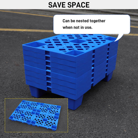 Nestable Plastic Pallets 6 Pack With Breathable Grid And Moisture Proof Design, 19.7 Inches Long By 11.8 Inches Wide, stacked view