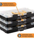 2251 Piece Hardware Assortment Kit with Screws Nuts Bolts and Washers Featuring 3 Stackable Trays, showing locked containers for easy transport.