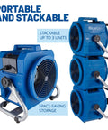 Portable 1/5 HP, 870 CFM Mini Axial Air Mover Fan with Wall Mount Option for Water Damage, Drying and Ventilation, Blue, MA-870, Small