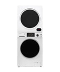 Front view of a compact, stackable washer and vented dryer set deliver reliable 15 lb washing and 3.5 cu ft drying with 110V power