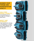 Four stacked blue Mini Mighty 138 W Air Mover Delivers 600 CFM Centrifugal Power For Fast Carpet Drying Floors And More Stackable Daisy Chain Ready Blower