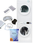 Compact Stacked Washer And Dryer Bundle With Vent Kit And SK03 Stack Kit For RVs Apartments And Tiny Homes Includes Starter Laundry Powder And Freight Delivery For Quiet Reliable Laundry In Small Spaces