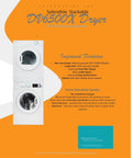Compact Stacked Washer And Dryer Bundle With Vent Kit And SK03 Stack Kit For RVs Apartments And Tiny Homes Includes Starter Laundry Powder And Freight Delivery For Quiet Reliable Laundry In Small Spaces, featuring a vertical washer-dryer duo on an orange and gray background.