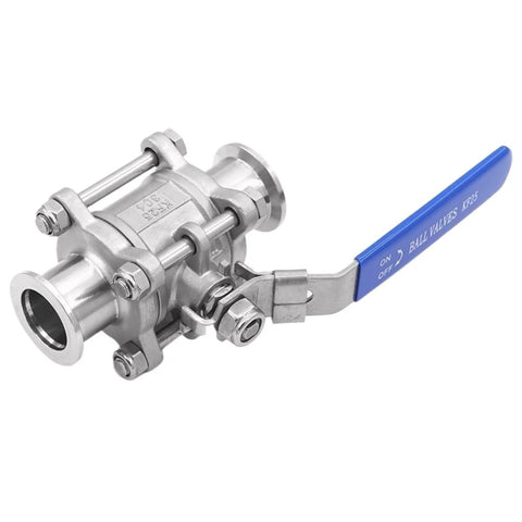 High Vacuum Ball Valve 3-Piece Sanitary Design in 304/316L Stainless Steel Manual Shutoff for Helium Leak Detection, side view