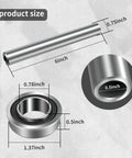 Two Kits Stainless Steel Front Wheel Axle And Bearing Conversion OEM Upgrade For 6 Inch Wheel Sleeves Fits Z Series And RZ Series Lawn Mowers With Beefed Up Rust Resistant Alloy Steel Build, showing axle and bearing dimensions.