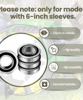 Diagram showing stainless steel front axles and bearings for 6-inch mower sleeves. Focus: 2 Sets Upgrade Stainless Steel Front Axle And Bearing Conversion Kit For Mowers With 6 Inch Wheel Sleeves Heavy Duty Upgrade For Durability Compatible With Z242F Z246 Z246i Z248F Z254 Z254F Z254i EZ4824 RZ4621 RZ4824F RZ5424 RZ5426 RZ54i. Features: material, durability, compatibility, and installation ease.