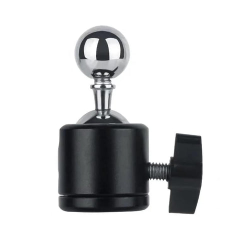 Close-up of a stainless steel ball head adapter with 1/4-inch thread, part of Four Pack 17mm Stainless Steel Ball Head Adapters for mounts.