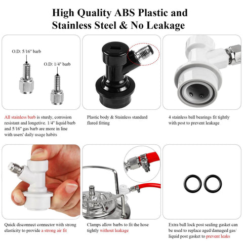 Corny Keg Ball Lock Quick Disconnect Set For Homebrewing Stainless Five Sixteenths Gas Barb Nut And Quarter Inch Beer Barb Nut