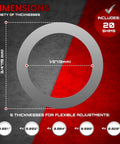 Dimensions of Barrel Shim Kit For One Half By Twenty Eight Inch Threads Stainless Steel 20 Piece Set with calibrated thicknesses.