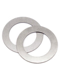 Two stainless steel shims from the 14 Pack Half Inch 28 TPI Barrel Shim Kit for .223 and 5.56 Muzzle Brakes.