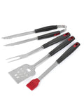 Heavy-Duty Tool Set,Stainless Steel Heat-Resistant Accessories,Non-Slip Handle,Outdoor Camping BBQ utensils with red brush, tongs, spatula.