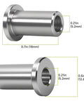 Stainless steel 3220 bearing sleeve dimensions for Grindmaster Crathco beverage dispensers, side view and front view