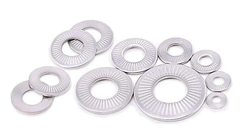 304 Stainless Steel Belleville Spring Washers Kit With Serrated Conical And Knurled Designs, Assortment Of Seven Sizes M3-M12