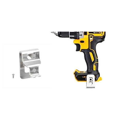 Durable 304 stainless steel belt clips for 20V MAX drills and drivers, 4-pack with screws, shown attached to a drill.