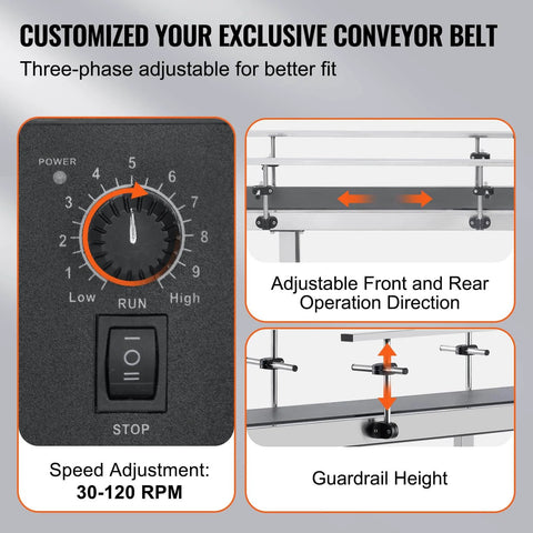 Speed and direction controls of Industrial Grade Stainless Steel Motorized Belt Conveyor For Inkjet Coding Applications.