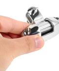Close-up of marine-grade stainless steel rotating deck sunblind hinge with slide pin (70mm) for boat bimini top.