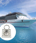 2 Pack 304 Stainless Steel Square Boat Hatch Latch Handles with flush mount lifting ring pulls on marine background