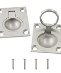 2 Pack 304 Stainless Steel Square Boat Hatch Latch Handles With Flush Mount Lifting Ring Pulls For Cabinets And Drawers