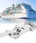 OPPWONG 316 stainless steel boat hatch latch with anti-rattle clamp, 120mm, high-polish finish, close-up