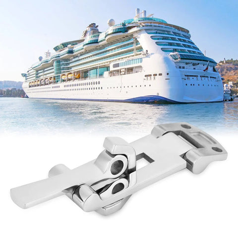 OPPWONG 316 stainless steel boat hatch latch with anti-rattle clamp, 120mm, high-polish finish, close-up