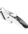 Bow anchor roller bracket, 316 stainless steel, side view with white roller for yachts