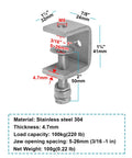 Diagram of Beefy 10 Pack 304 Stainless Steel C Clamp with dimensions and jaw opening details for woodworking and metalworking projects.