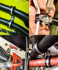 Twenty Pack Half Inch Stainless Steel Cable Clamp With Rubber Cushioned Insulation For Anti Rust Waterproof Conduit Wire Holder Strap Clips shown installed on various cables and pipes.