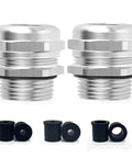 Stainless Steel Waterproof Cable Gland with IP68 Rating, showing two connectors, includes 6mm, 8mm, 12mm non-metallic connectors.