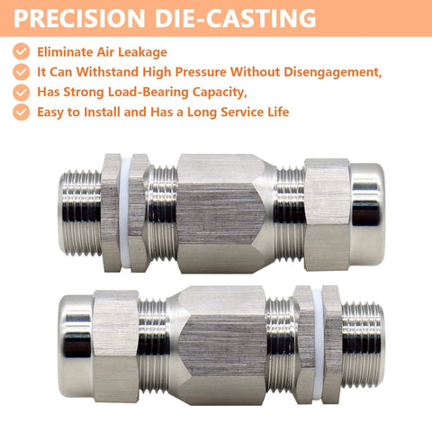Waterproof Cable Glands And Cord Grip Pass Through Connector For Wire Splices, Glands Joints For Machinery Control Boxes, Stainless Steel, NPT 1-1/2 Inch, 1 Pack, side view of stainless steel fittings, precision die-casting.