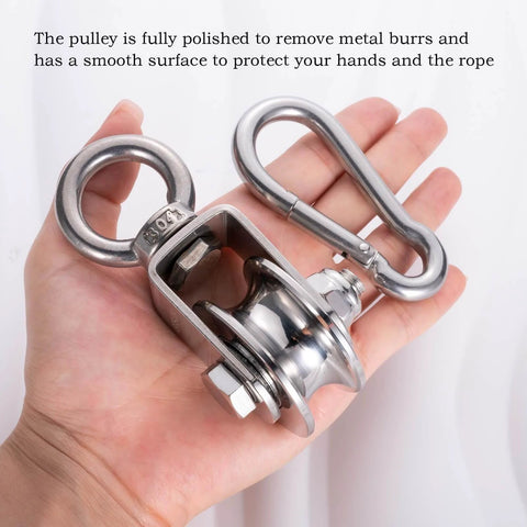 Heavy Duty Cable Single Pulley Block Wheel with Clip for Wire Rope with Ball Bearings, DIY Pulley System in hand